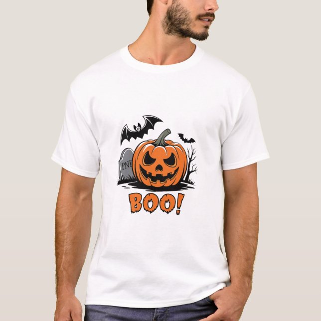 Camiseta Camisa-T de Boo-Pumpkin Spooky" (Frente)