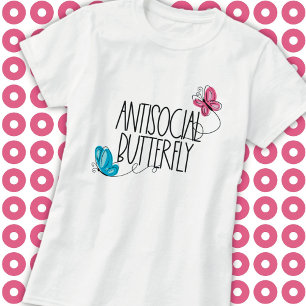 Camiseta Camisa-T de borboleta antissocial engraçado