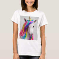 Camisa-T de Cabelo Arco-Íris de Unicórnio Colorida