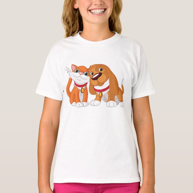Camiseta Camisa-T De Cachorro E Gato (Frente)