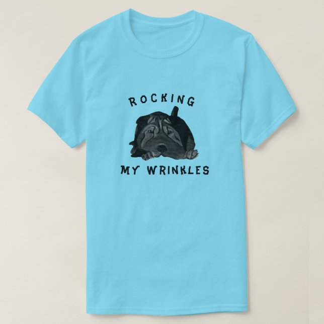 Camiseta Camisa-T de Cachorro Negro Pei (Frente do Design)