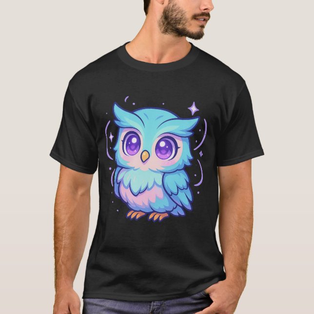 Camiseta Camisa-T de Cartoon de Coruja Kawaii Cute (Frente)