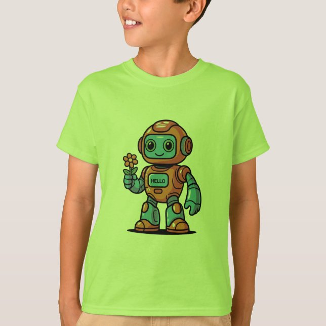 Camiseta Camisa-T de Cartoon Robô Amiga (Frente)