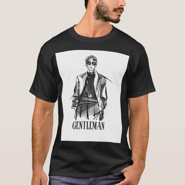 Camiseta Camisa-T de Cavalo de Pincel Preto Branco Ilustrad (Frente)