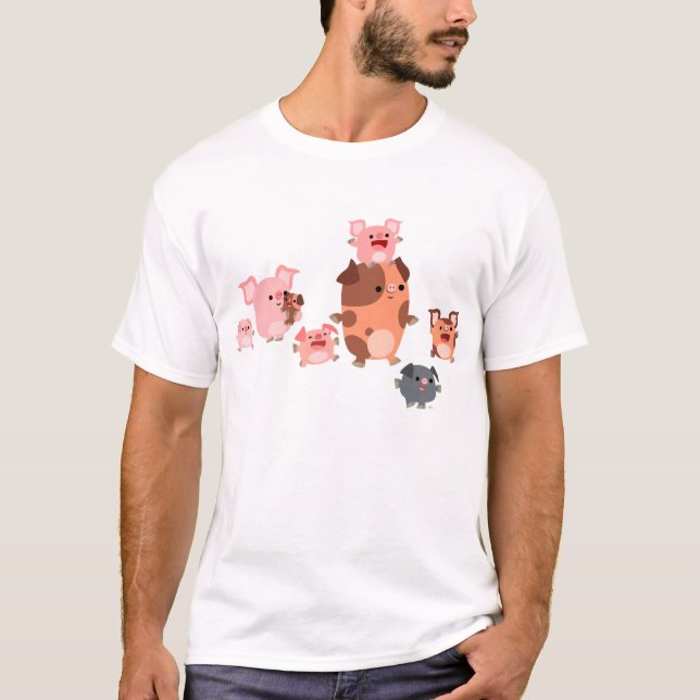 Camiseta Camisa-T de Crianças da Família Porco de Cartoon B (Frente)