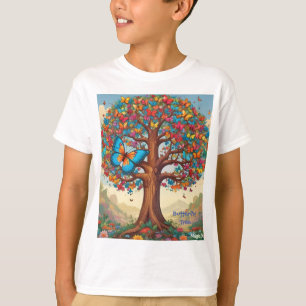 Camiseta Camisa-T de Crianças de Árvore de Borboleta AI