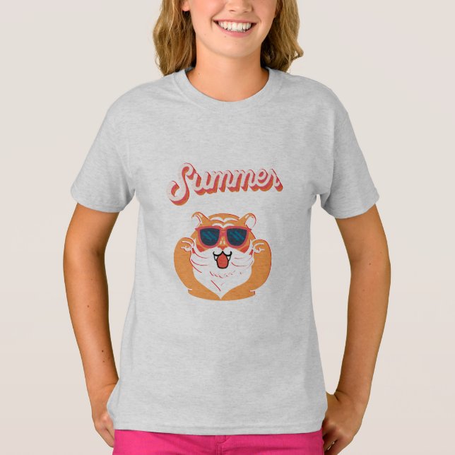 Camiseta Camisa-T De Crianças De Cachorro De Verão (Frente)