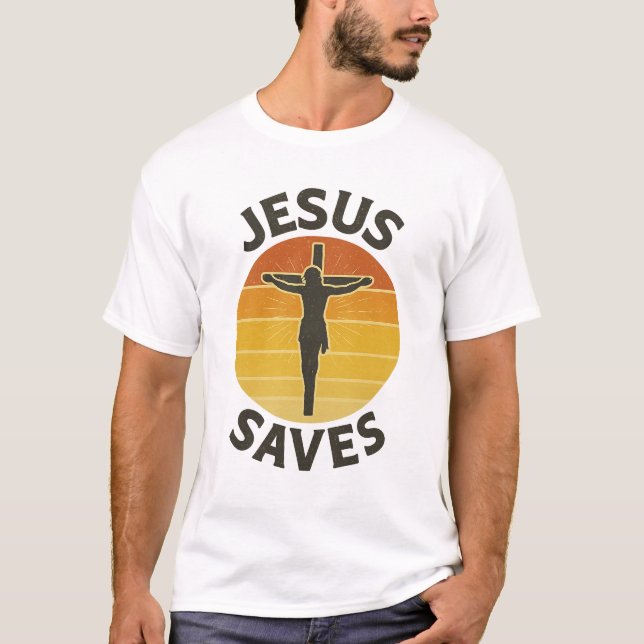 Camiseta Camisa-T de cristãos Jesus salva gráficos retrô (Frente)