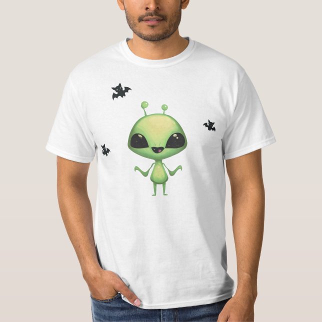 Camiseta Camisa-T de Dia das Bruxas com Alienígena Bonita (Frente)
