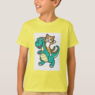Camiseta Camisa-T de Dinossauro Sorridente de Gato Bonito