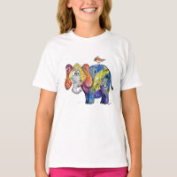 Camisa-T de Elefante Colorida Esbranquiçada
