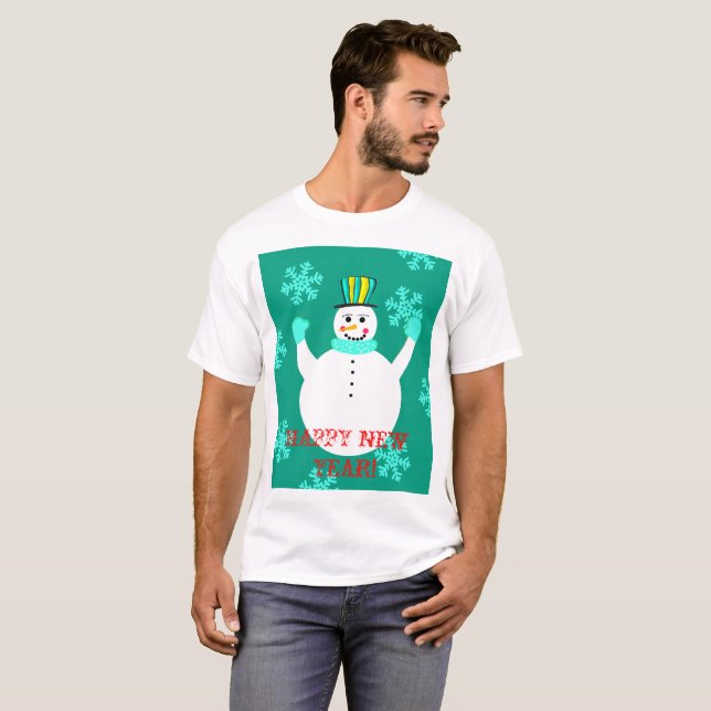 Camiseta Camisa-T de Feliz ano novo de Neve (Frente Completa)