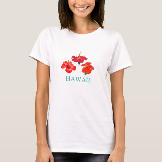 Camiseta Camisa-T de flores tropicais de hibisco vermelho (Frente)
