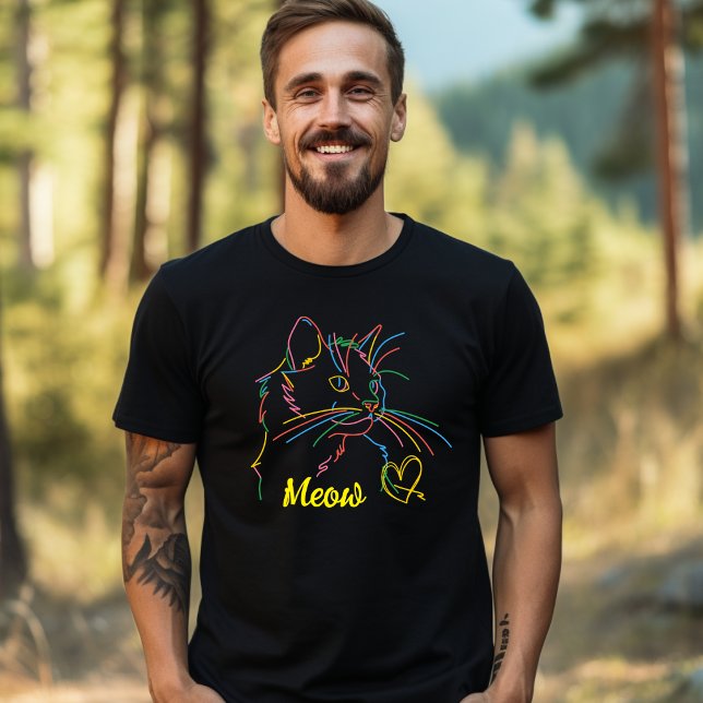 Camiseta Camisa-T de Gato Criativa de Fundo Escuro (Criador carregado)