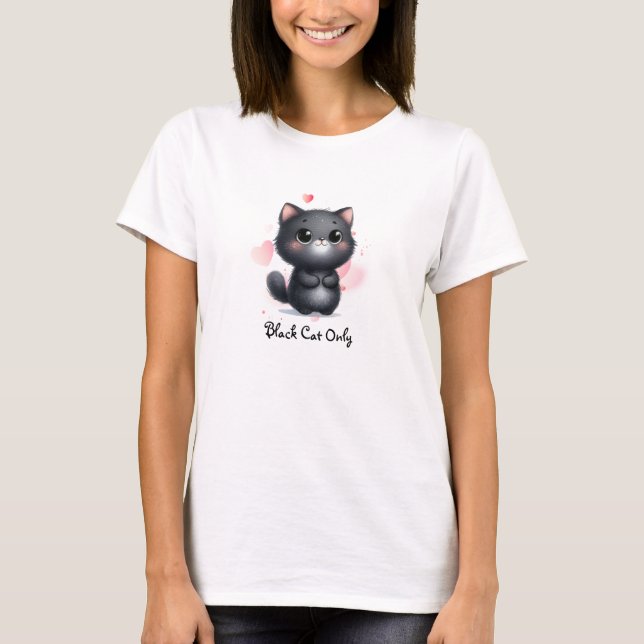 Camiseta Camisa-T de Gato Negro Apenas Gato (Frente)