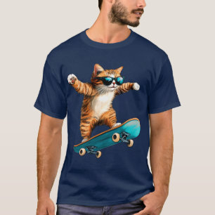 Camiseta Camisa-T De Gatos De Skate Cute