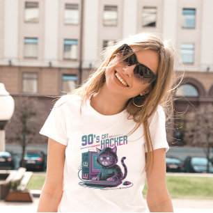 Camiseta Camisa-T de hacker de gato retro 90s