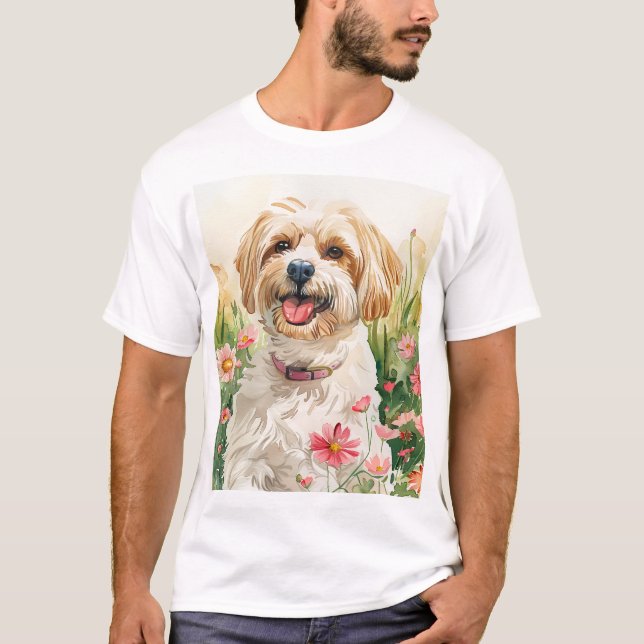 Camiseta Camisa-T de Havanês - Tee Cachorro Aquarela (Frente)