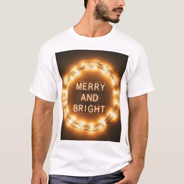 Camiseta Camisa-T de Homens de Natal Feliz e Brilhante - Fe (Frente)
