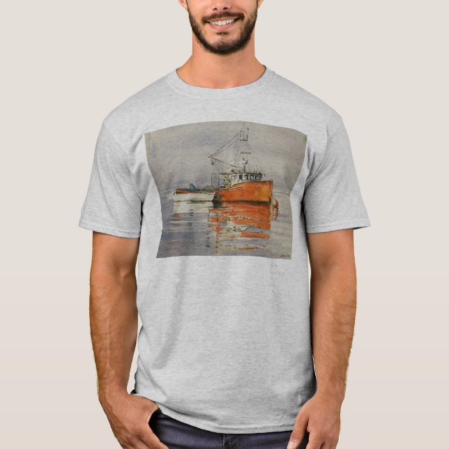 Camiseta Camisa-T de laranja náutica de navio de pesca do M (Frente)