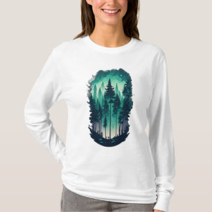 Camiseta Camisa-T de longa folga feminina na paisagem da Pi