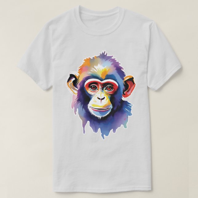 Camiseta Camisa-T de macaco-aquarela (Frente do Design)