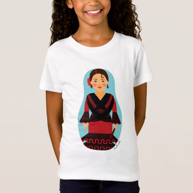 Camiseta Camisa-T de Matryoshka, Vestido Vermelho Espanhol (Frente)