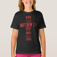 Camisa-T de Matthew 7:7 Bíblia Verse Cross Girl