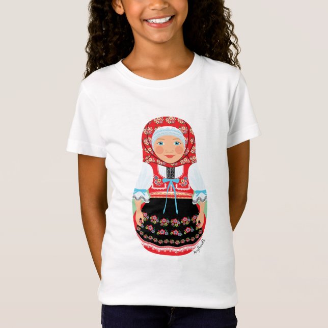 Camiseta Camisa-T de Meninas de Matryoshka Tcheca (Frente)