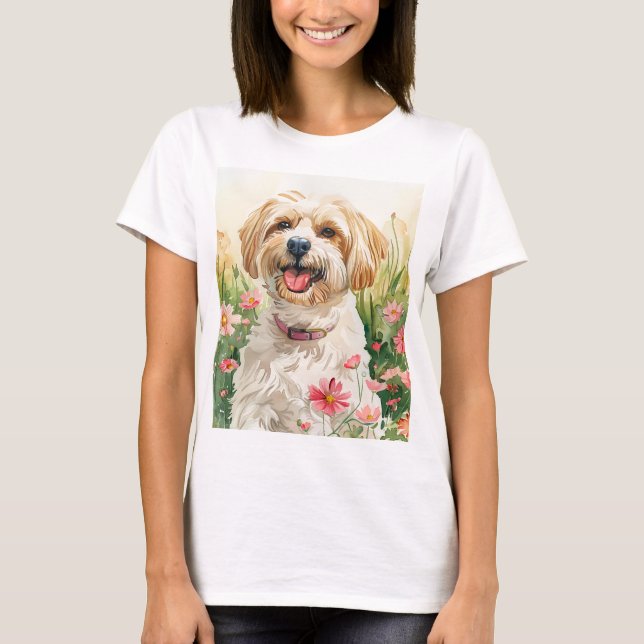 Camiseta Camisa-T de mulher Havanesa - Tee de cão Aquarela (Frente)