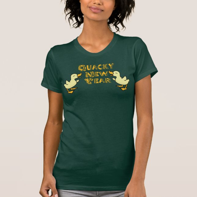 Camiseta Camisa-T de Patos Amarelos de Ano Novo Quacky (Frente)