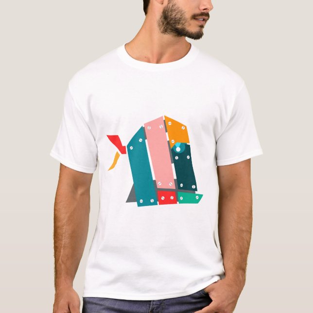 Camiseta Camisa-T de Peixe Mecânico Geométrico (Frente)