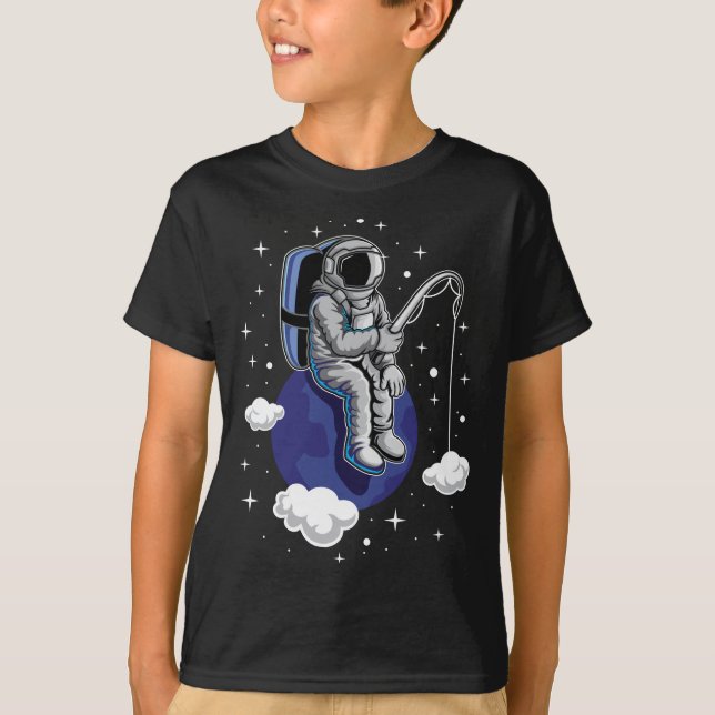 Camiseta Camisa-T de Pesca Astronauta | Peixes Fora deste M (Frente)