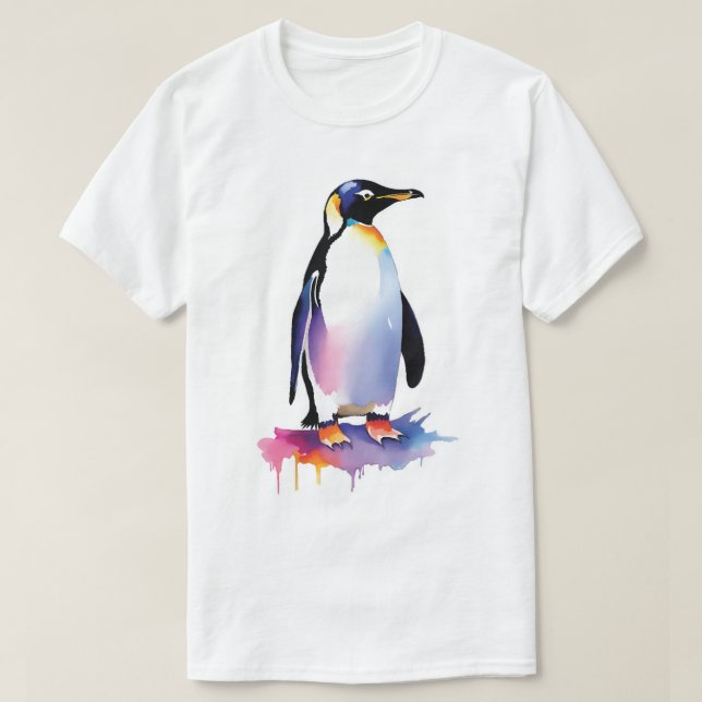 Camiseta Camisa-T de Pinguim-Aquarela (Frente do Design)