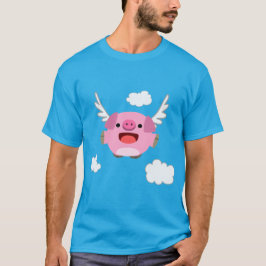 Camiseta Camisa-T de Porco de Cartoon Voadora