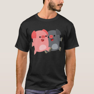 Camiseta Camisa-T de Porcos de Cartoon Branco e Preto