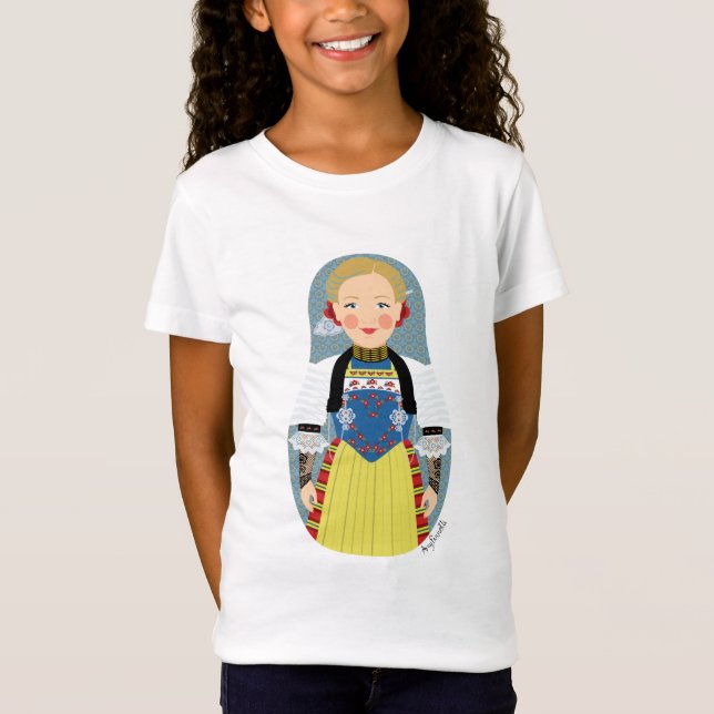Camiseta Camisa-T de raparigas Matryoshka suíças (Frente)