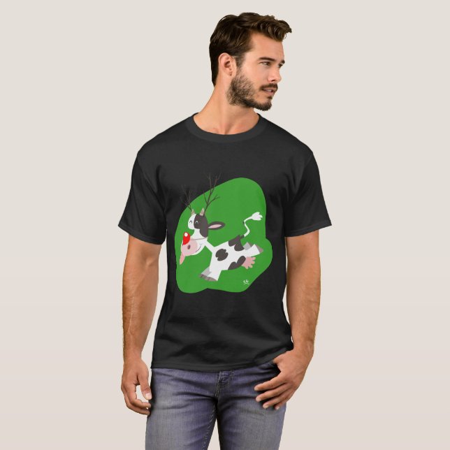 Camiseta Camisa-T de Reindeer de Natal (Vaca de Cartoon Cut (Frente Completa)