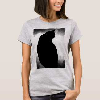 Camiseta Camisa-T de Silhueta Gato Preto (impressão frontal