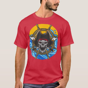 Camiseta Camisa-T de Skeleton Pirata de Espada e Caveira