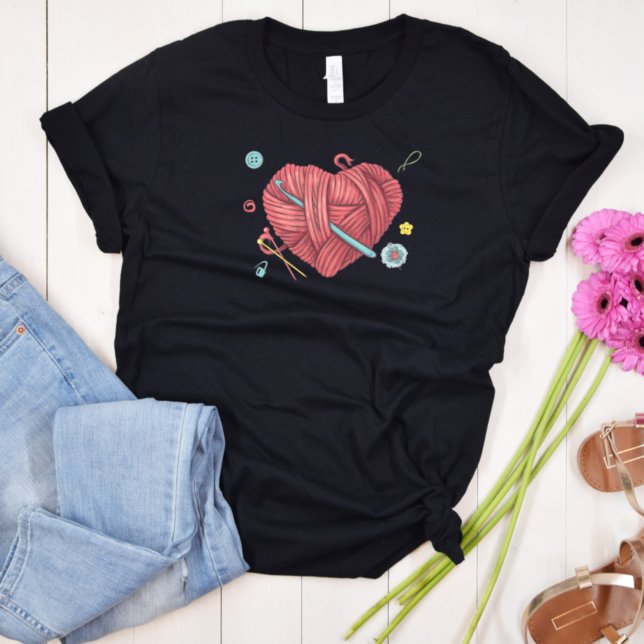 Camiseta Camisa-T de Yarn Heart Crochet Lover (Criador carregado)