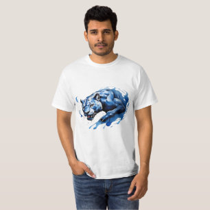 Camiseta Camisa-T Design Azul-Leopardo Irritado e Perigoso
