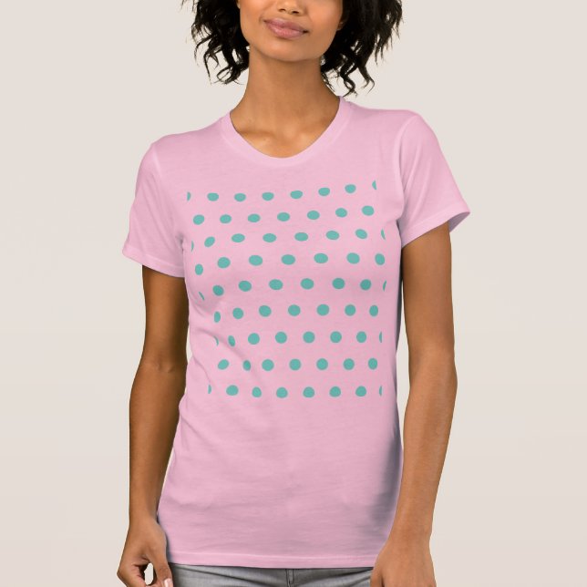 Camiseta Camisa-T do adulto bolinhas (rosa e aqua) (Frente)