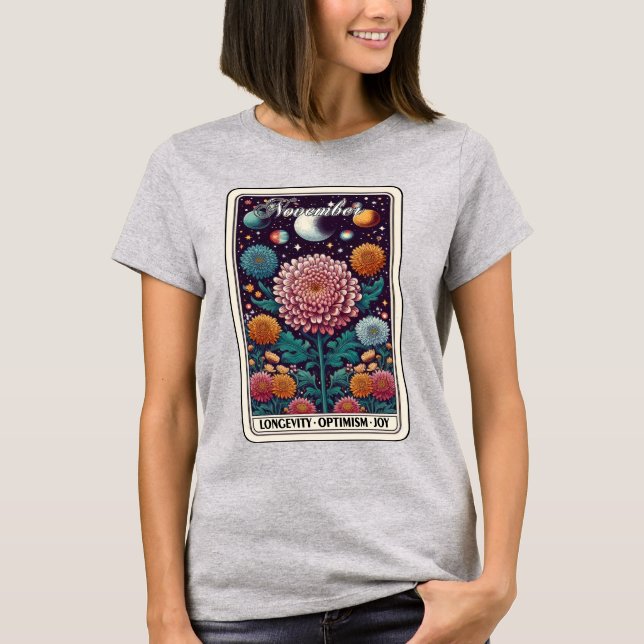 Camiseta Camisa-T do Chrysanthemum do Mês do Nascimento do  (Frente)