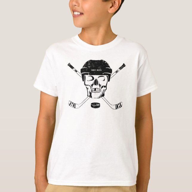 Camiseta Camisa-T do crânio de hóquei (Frente)