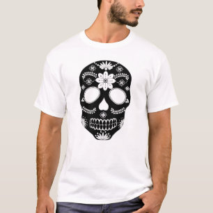Camiseta Camisa-T do Crânio Mexicano de Preto e Branco