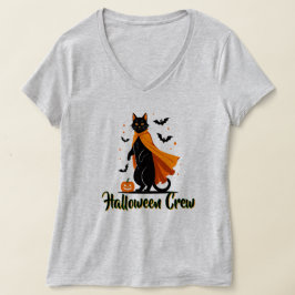 Camiseta Camisa-T do Dia das Bruxas de Gato Preto Pumkin
