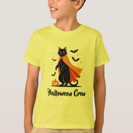 Camiseta Camisa-T do Dia das Bruxas de Gato Preto Pumkin