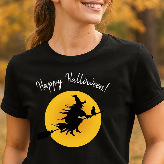 Camiseta Camisa-T do Dia das Bruxas Voadoras (Flying Witch Silhouette Shirt for Halloween)