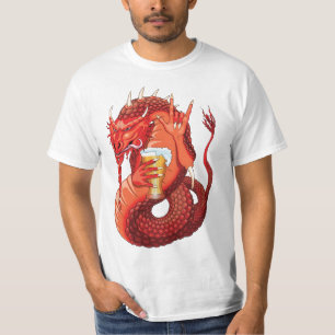 Camiseta Camisa-T do Dragão Bebendo de Cerveja